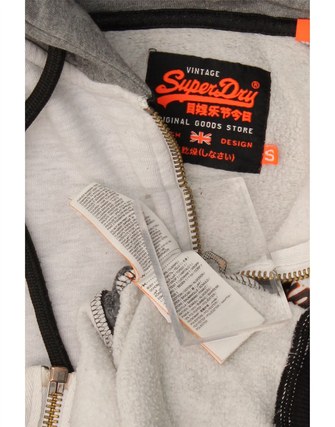 SUPERDRY Pull à capuche zippé graphique pour hommes, petit coton color block gris