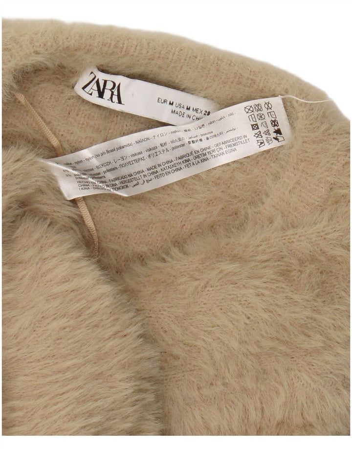 Zara Cardigan Femme Pull UK 14 Nylon Beige Moyen