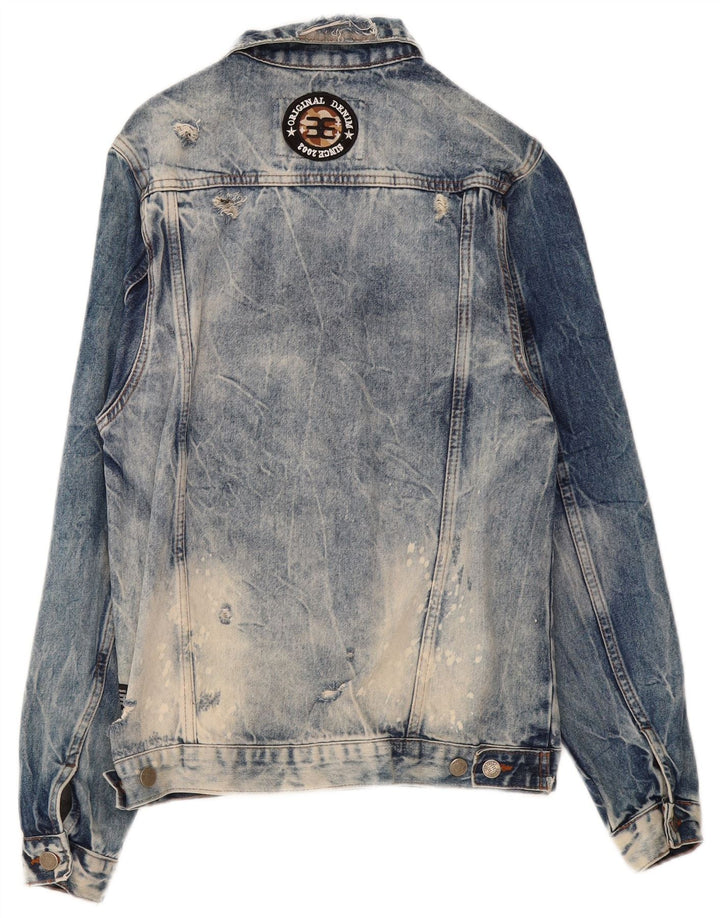 vintage Mens Distressed Denim Jacket UK 38 Coton Bleu Moyen