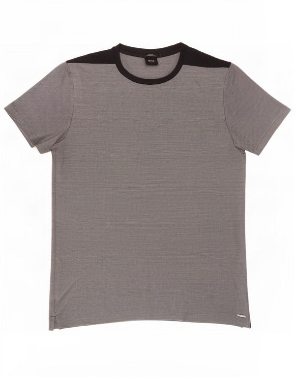 Hugo Boss T-shirt coupe slim pour hommes, haut color block gris moyen