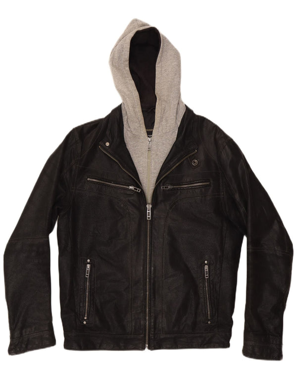 Angelo Litrico Veste en cuir à capuche pour homme UK 36 Small Black Colourblock