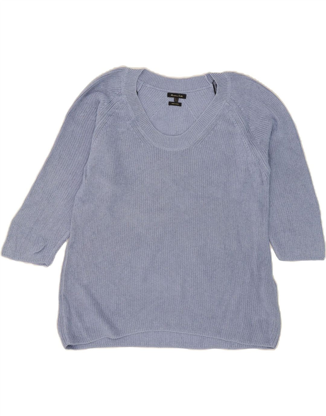 MASSIMO DUTTI Womens 3/4 Sleeve V-Neck Jumper Sweater UK 14 Medium Blue Vintage Massimo Dutti and Second-Hand Massimo Dutti from Messina Hembry 