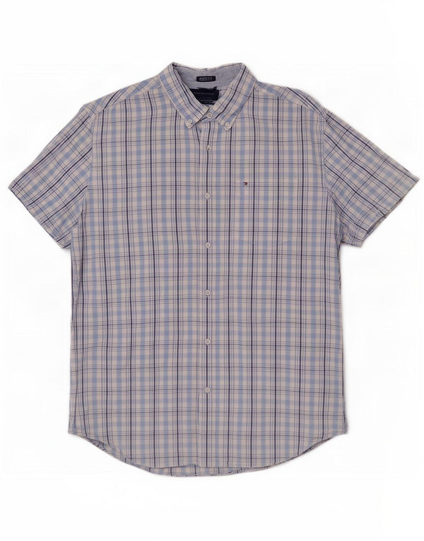 Tommy Hilfiger Chemise à manches courtes pour homme Coupe personnalisée XL Bleu à carreaux en coton