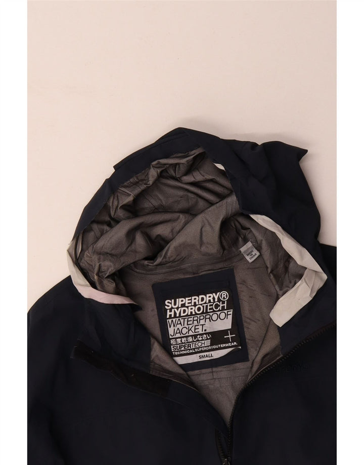 SUPERDRY Veste imperméable à capuche pour hommes UK 36 Small Bleu Marine Polyester