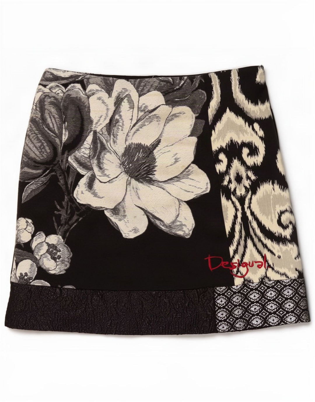 Desigual Femmes Graphique Mini Jupe EU 40 Moyen W32 Noir Floral Polyester