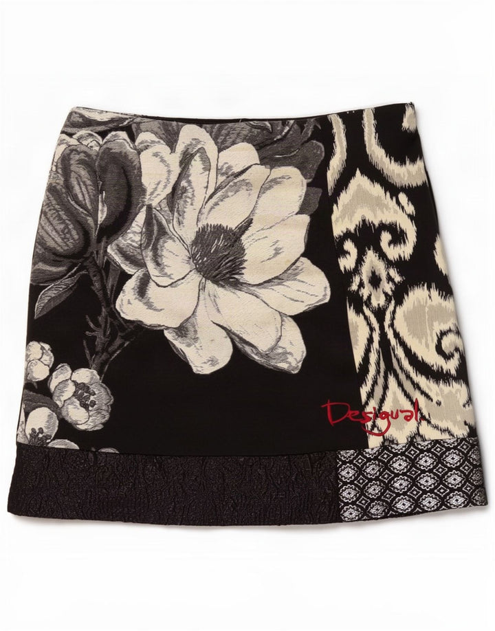 Desigual Femmes Graphique Mini Jupe EU 40 Moyen W32 Noir Floral Polyester
