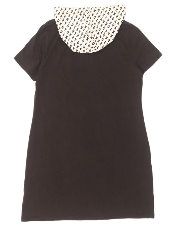 Dkny Robe t-shirt à capuche graphique pour femme UK 18 XL Noir Colourblock Coton