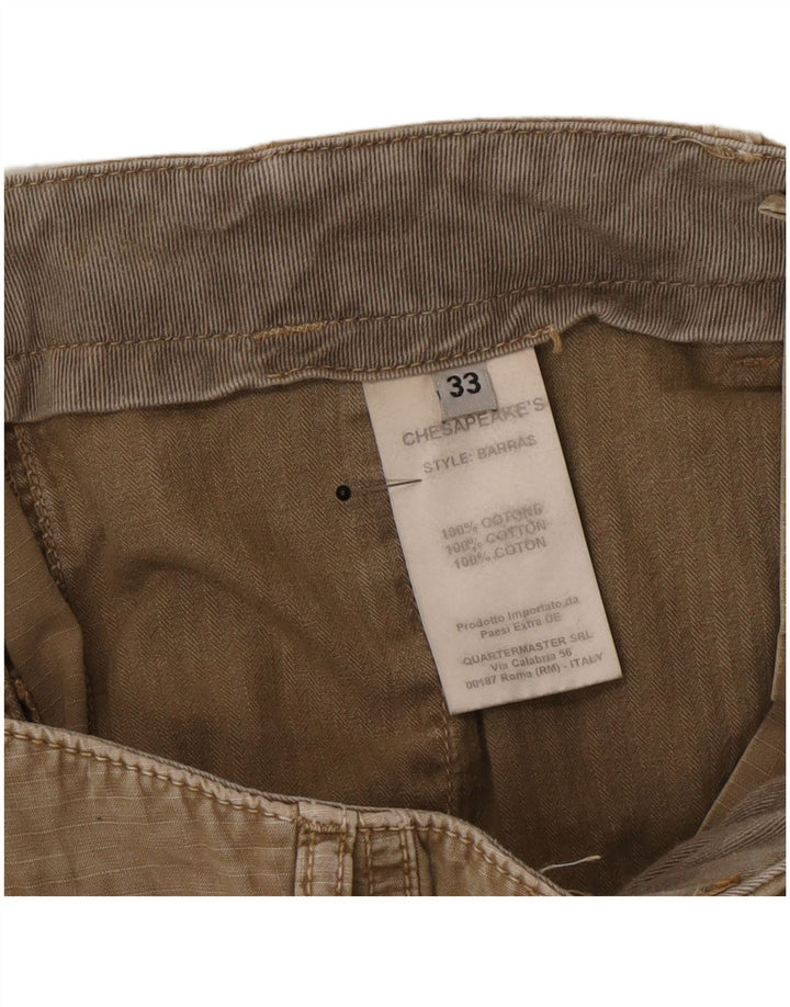 vintage Mens Cargo Shorts W33 Moyen Kaki Pinstripe Coton