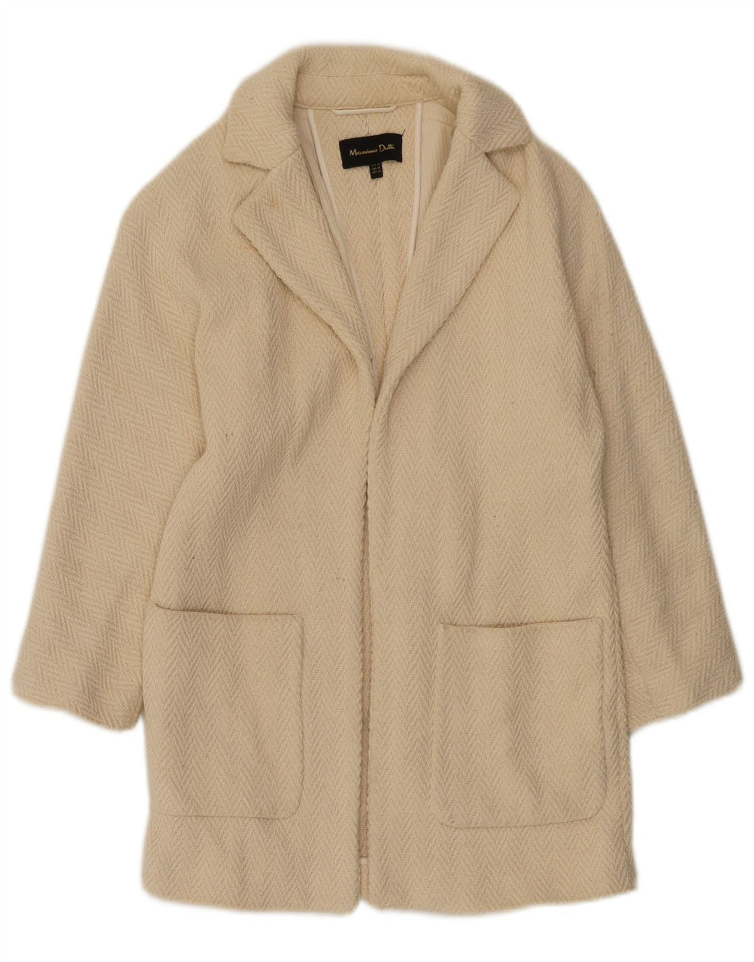 Massimo Dutti Pardessus ouvert à manches 3/4 pour femme UK 6 XS Blanc cassé à chevrons