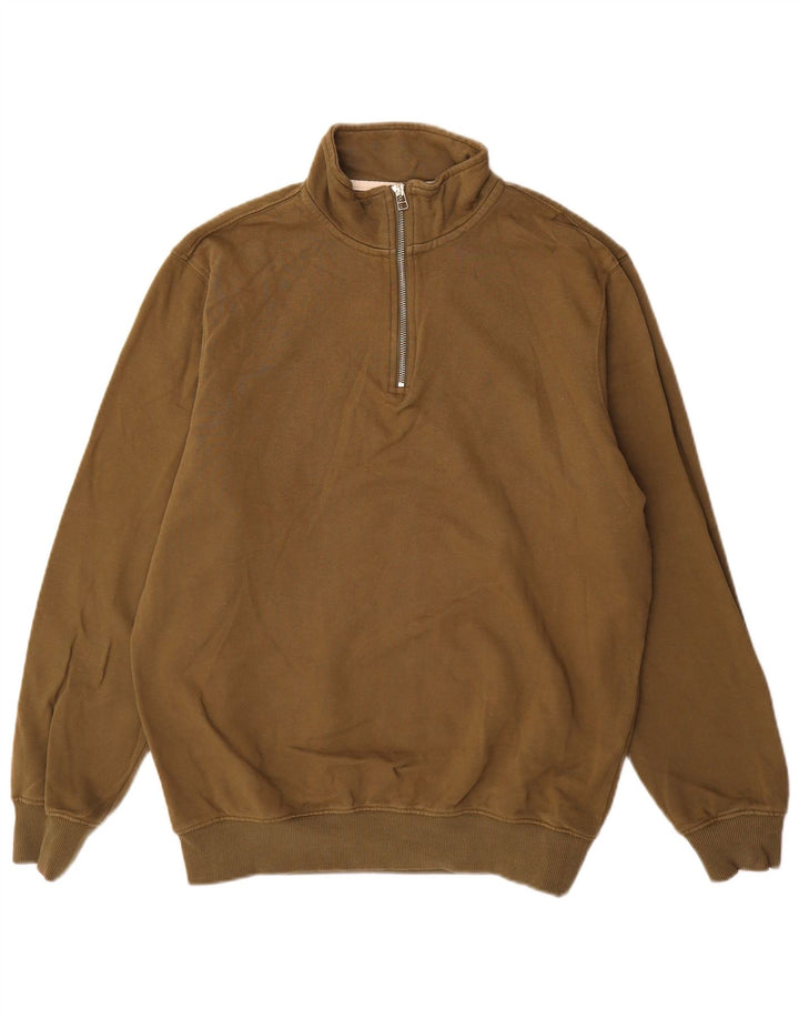 John Lewis Sweat-shirt à col zippé pour homme, grand coton kaki