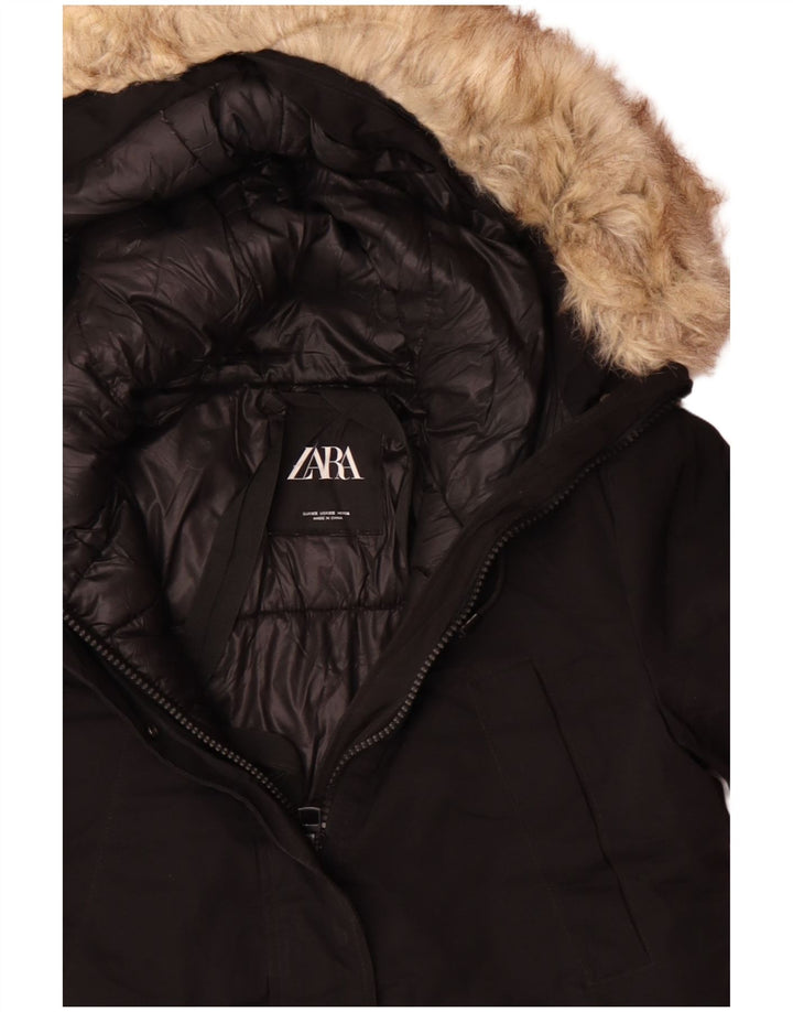 Zara Veste Parka surdimensionnée à capuche pour femme UK 6 XS Noir Polyester