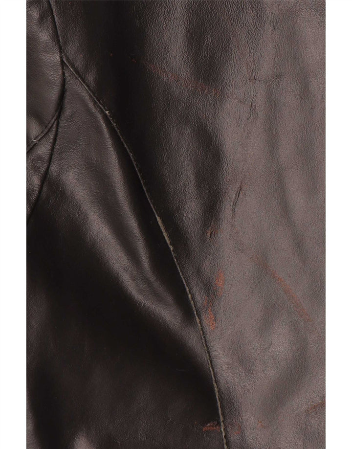 VINTAGE Manteau en cuir femme UK 14 Cuir noir moyen