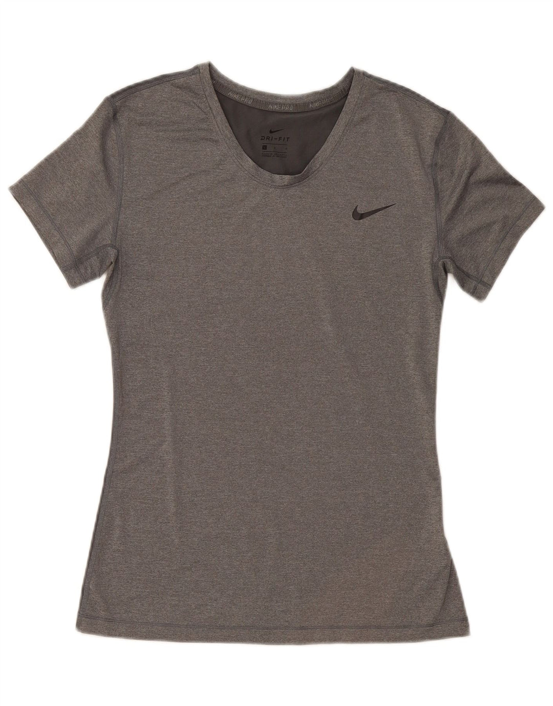 Nike Womens Dri Fit T-Shirt Top UK 14 Large Gris Polyester