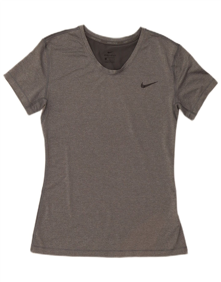 Nike Womens Dri Fit T-Shirt Top UK 14 Large Gris Polyester