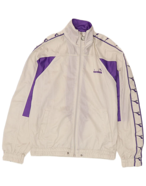 Diadora Veste de survêtement graphique pour femme UK 10 Small Blanc Colourblock