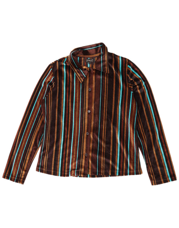 Only Chemisier en velours pour femme UK 46 Large Marron Rayé Polyester