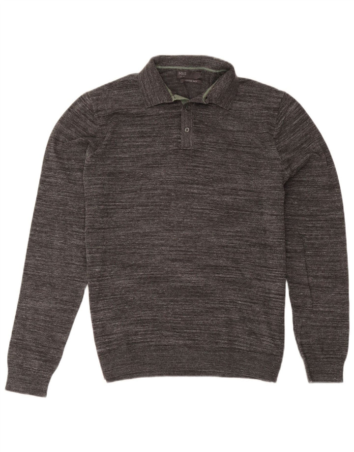 Marks & Spencer Pull col polo homme gris moyen coton moucheté