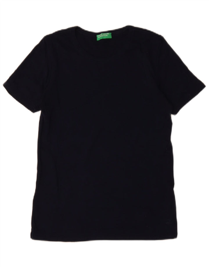 BENETTON T-Shirt Femme Top UK 12 Bleu Marine Moyen Coton