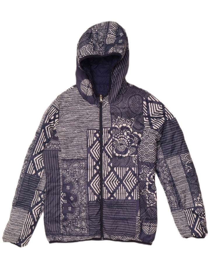 Champion Veste matelassée à capuche pour femme IT 46 Large Bleu Marine Patchwork