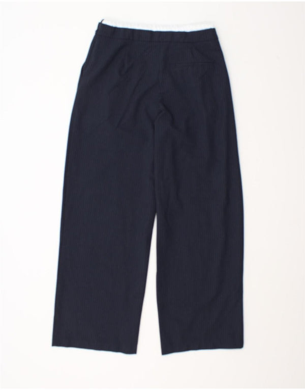 Zara Pantalon large taille haute pour femme Small W27 L29 Bleu marine rayé