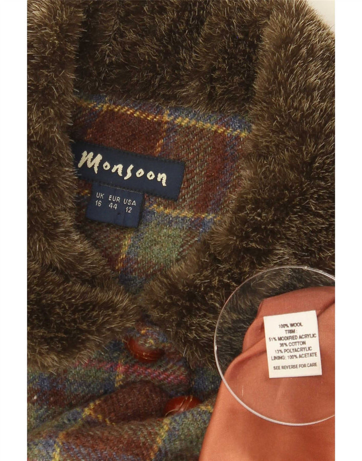 Monsoon Veste blazer à 5 boutons pour femme UK 16 en laine à carreaux verts