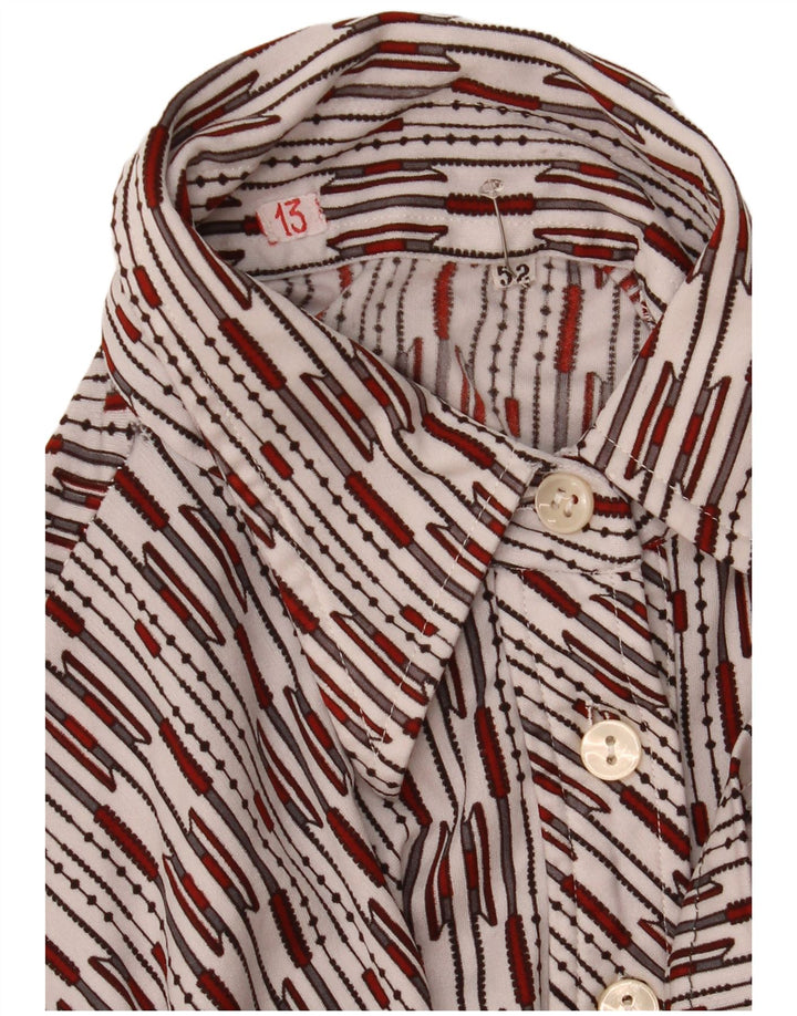 vintage Femme Manches Courtes Pull Chemise UK 14 Grand Blanc Rayé