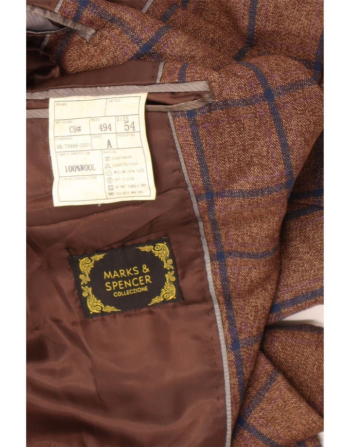 Marks & Spencer Veste blazer à 1 bouton pour homme IT 54 2XL en laine à carreaux marron