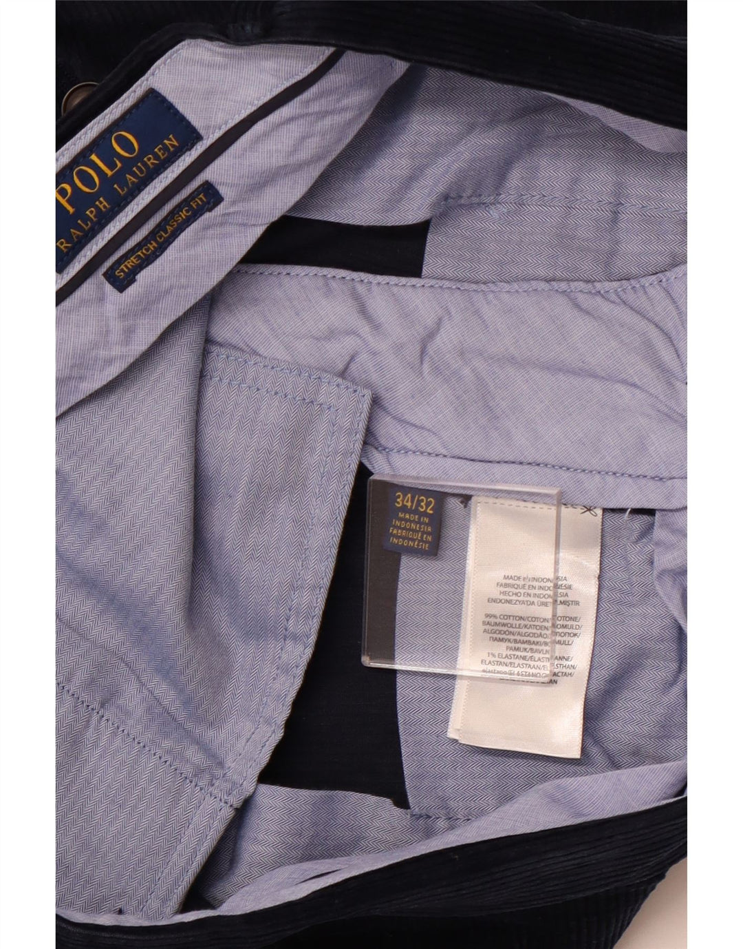 POLO RALPH LAUREN Pantalon en velours côtelé coupe classique pour homme W34 L32 Bleu marine