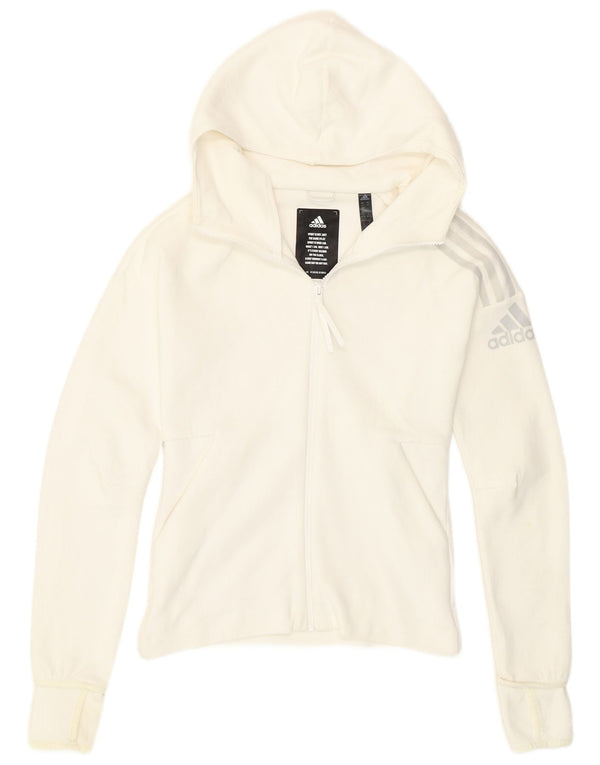 Adidas Pull à capuche zippé pour femme UK 4/6 XS Blanc Coton