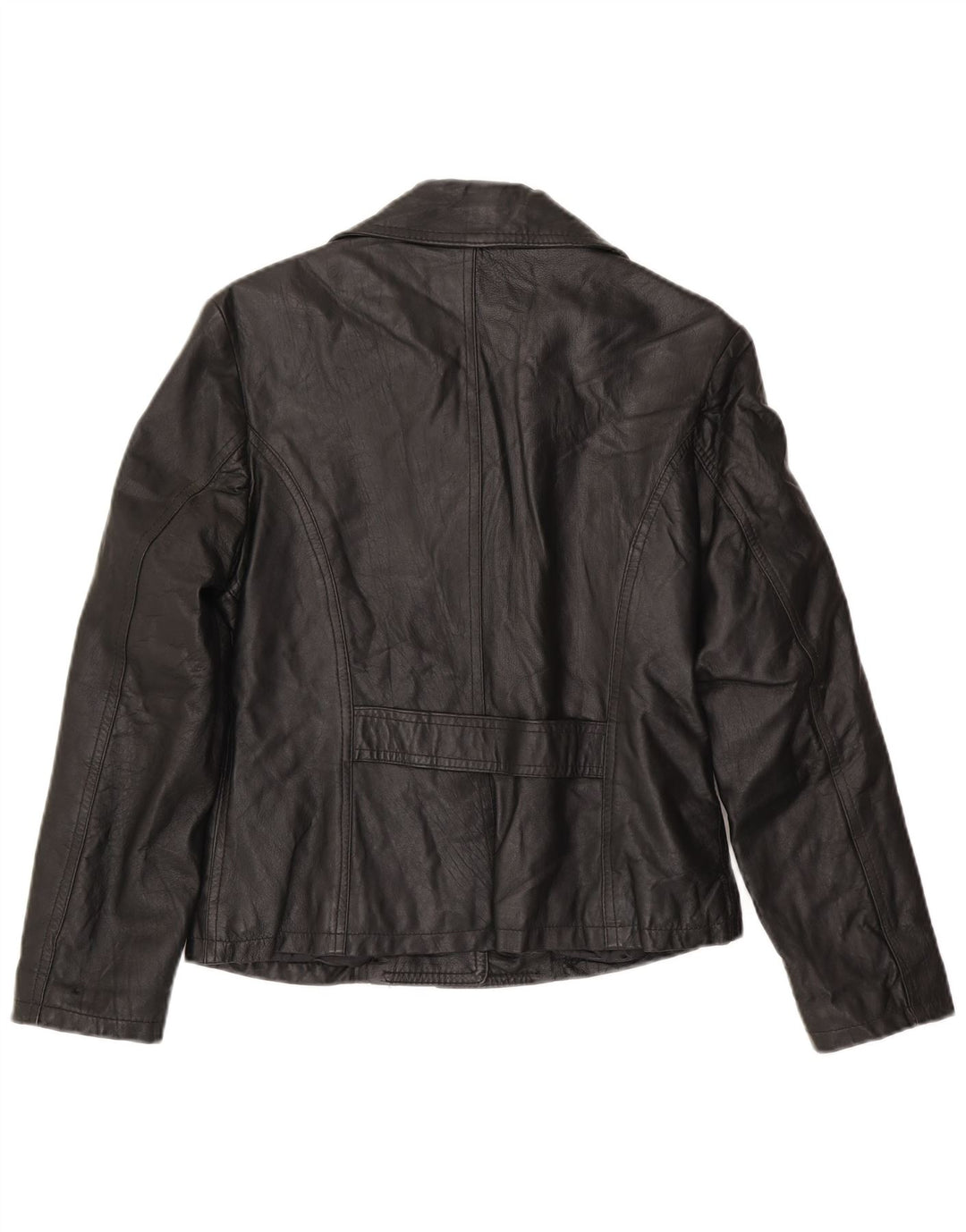 vintage Femme 3 Boutons Veste Blazer En Cuir UK 14 Grand Noir