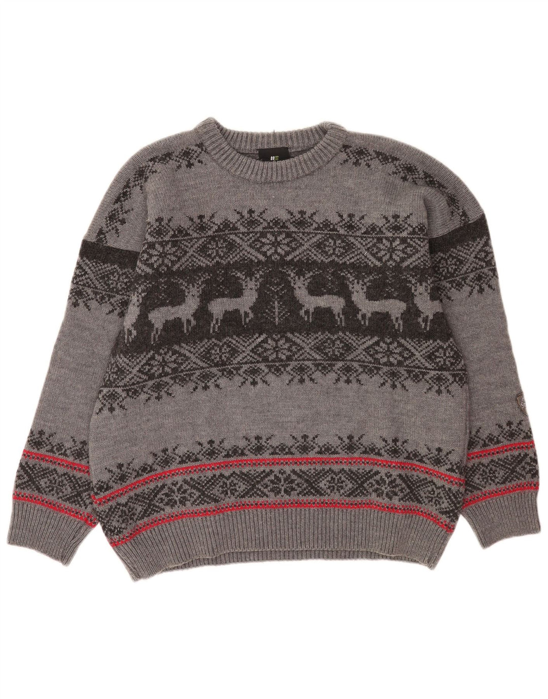 Hot Stuff Pull à col rond pour homme en laine Fair Isle gris Taille L
