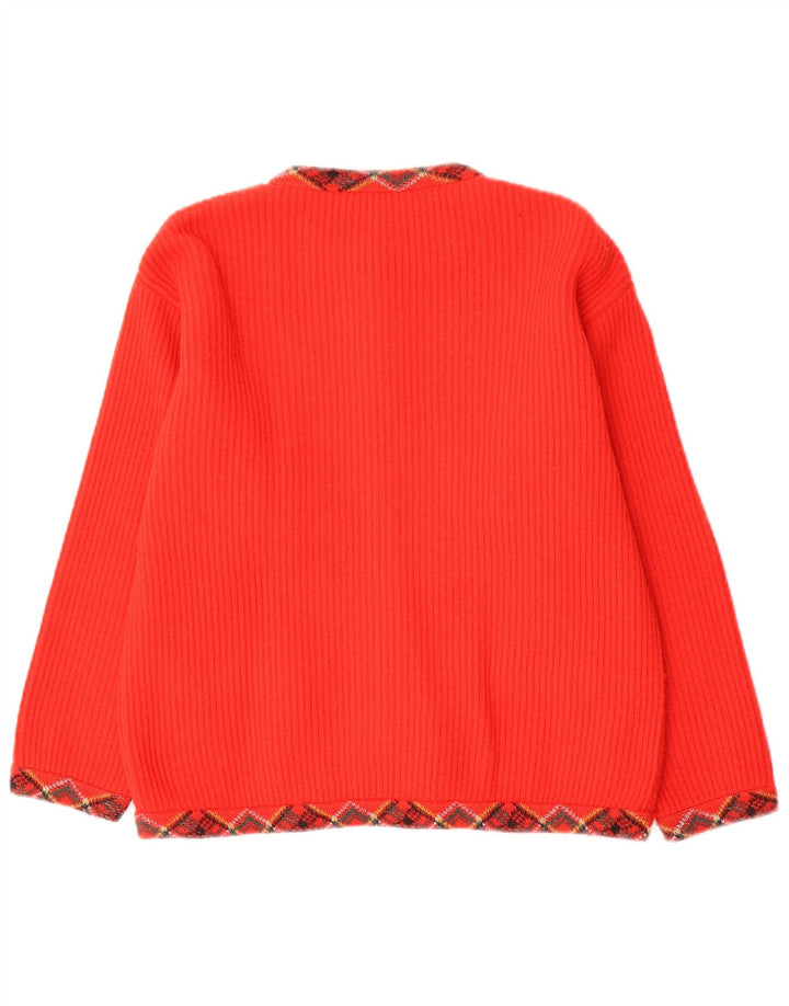 vintage Femme Cardigan Pull UK 12 Moyen Rouge Argyle/Diamond Laine