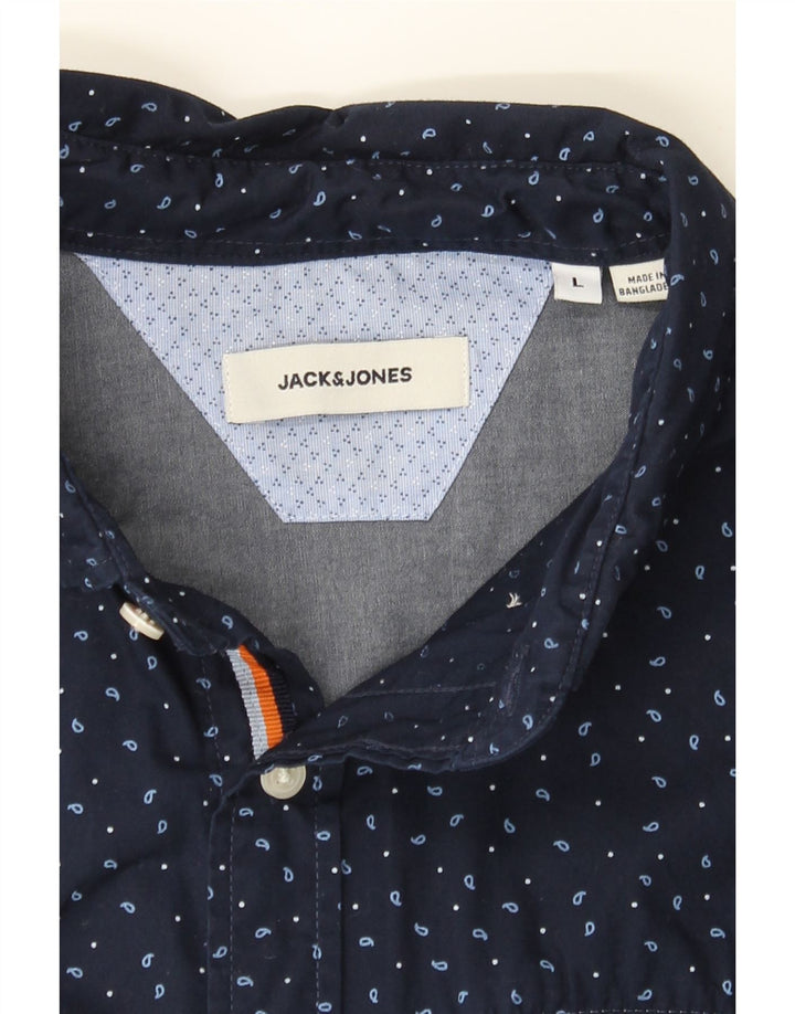 JACK & JONES Mens Shirt Large Navy Blue Paisley Cotton Vintage Jack & Jones and Second-Hand Jack & Jones from Messina Hembry 