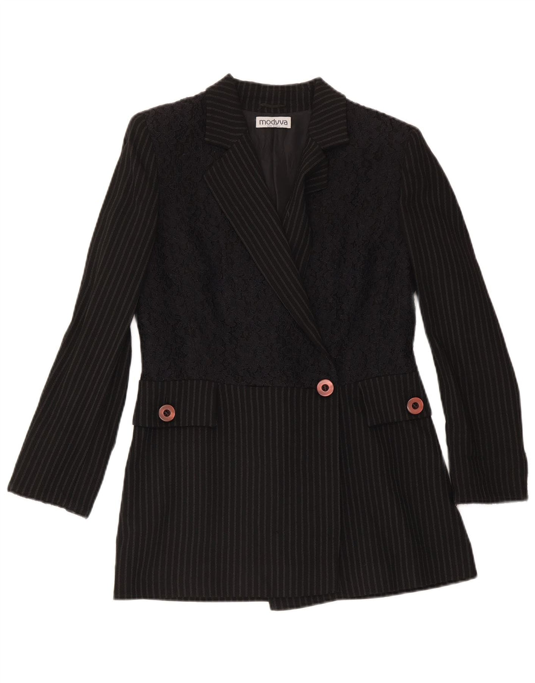 Modyva Veste Blazer 1 Bouton Femme IT 42 Laine Rayée Noir Moyen