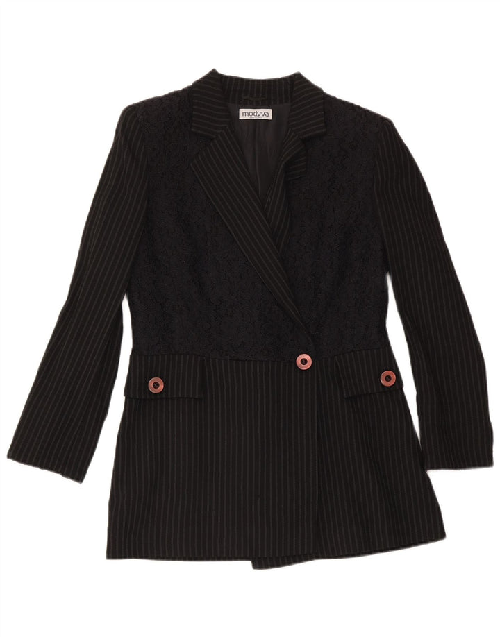 Modyva Veste Blazer 1 Bouton Femme IT 42 Laine Rayée Noir Moyen