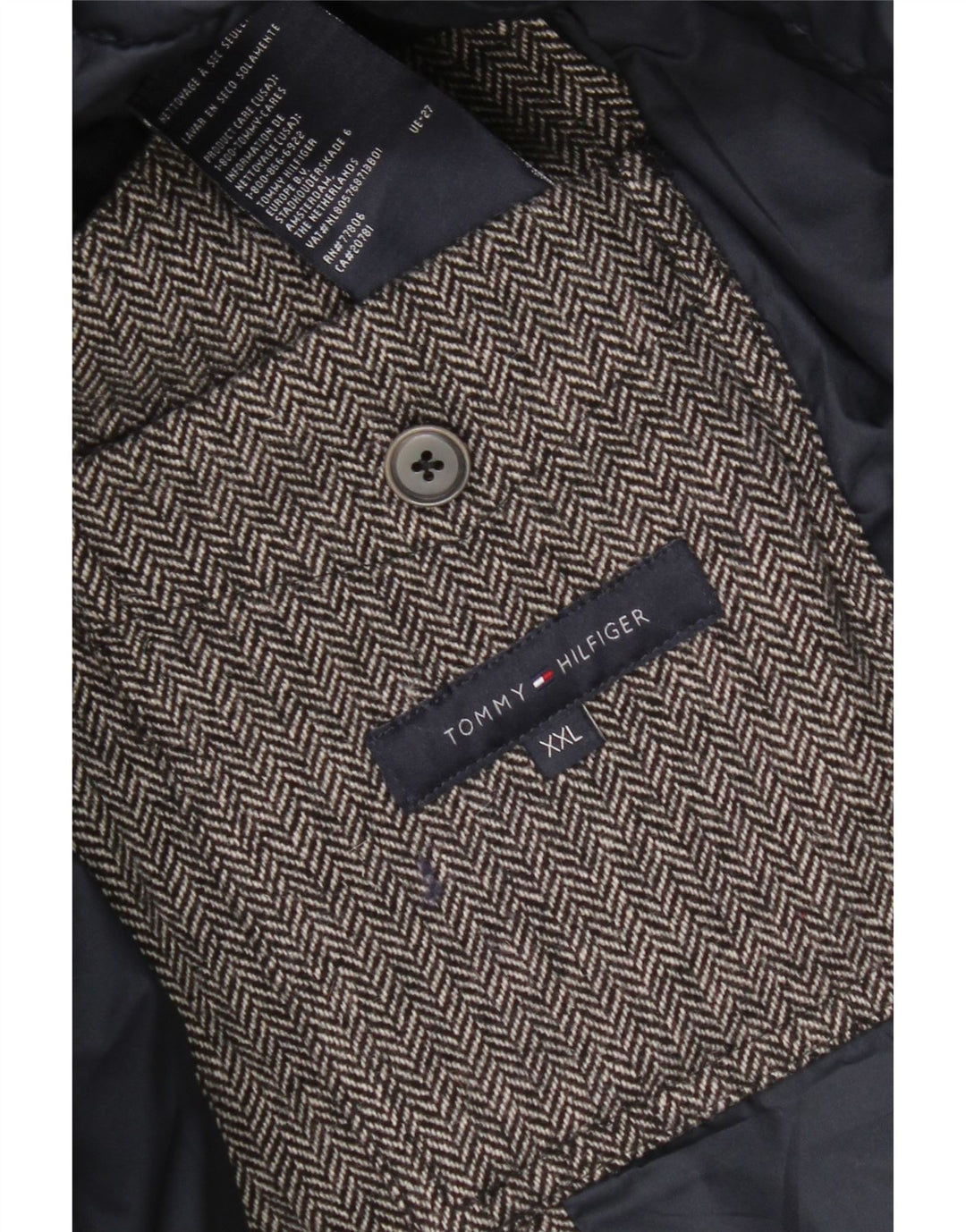 Tommy Hilfiger Veste matelassée pour homme UK 44 2XL Gris Laine à chevrons