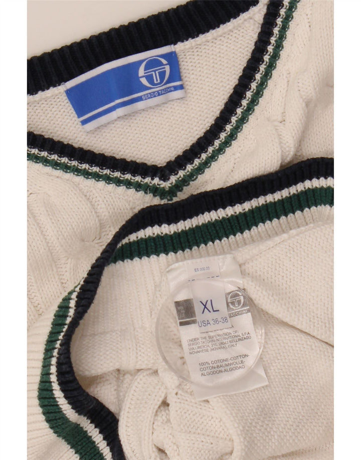 Sergio Tacchini Pull Col V Homme XL Coton Blanc