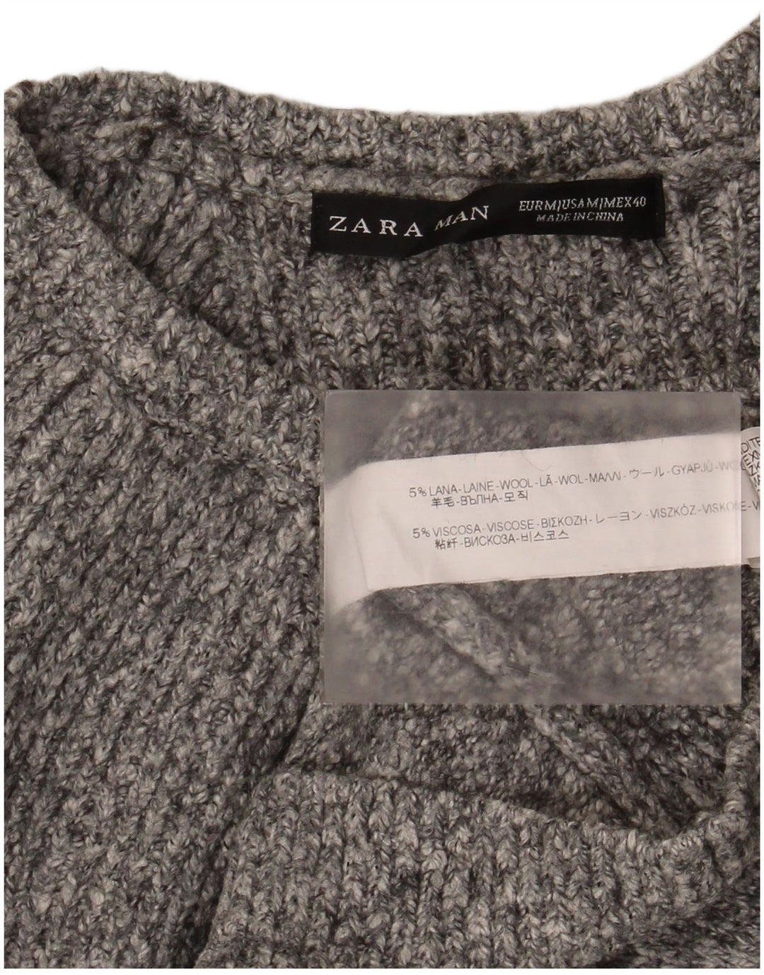 Zara Pull Col Bateau Homme Gris Moyen Laine Mouchetée