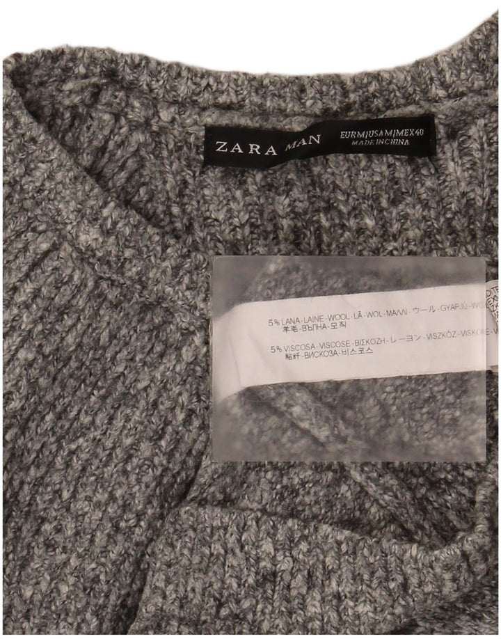 Zara Pull Col Bateau Homme Gris Moyen Laine Mouchetée