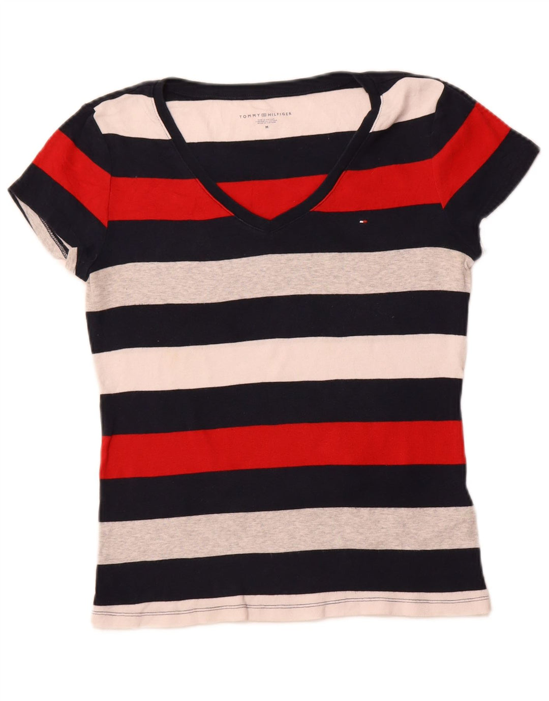 TOMMY HILFIGER Haut T-Shirt Femme UK 12 Medium Multicolore Rayé