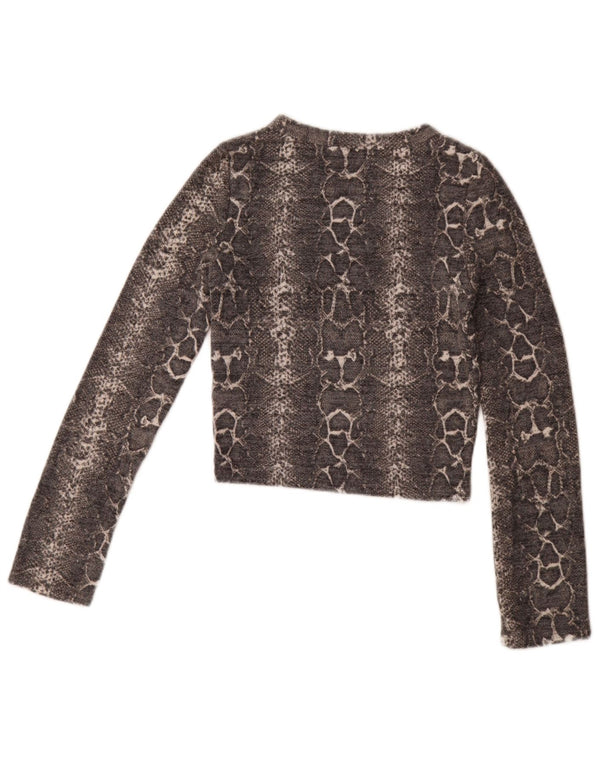 Zara Womens Crop Top Manches Longues UK 8 Petit Gris Animal Print Viscose