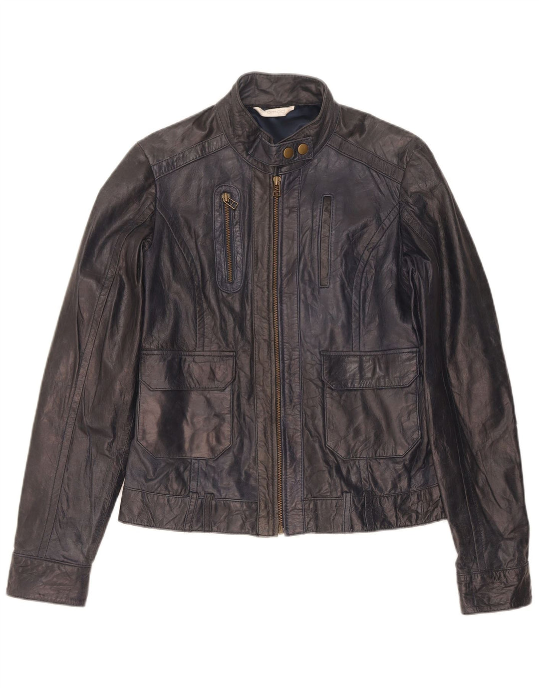 Promod Veste En Cuir Femme UK 14 Bleu Marine Moyen