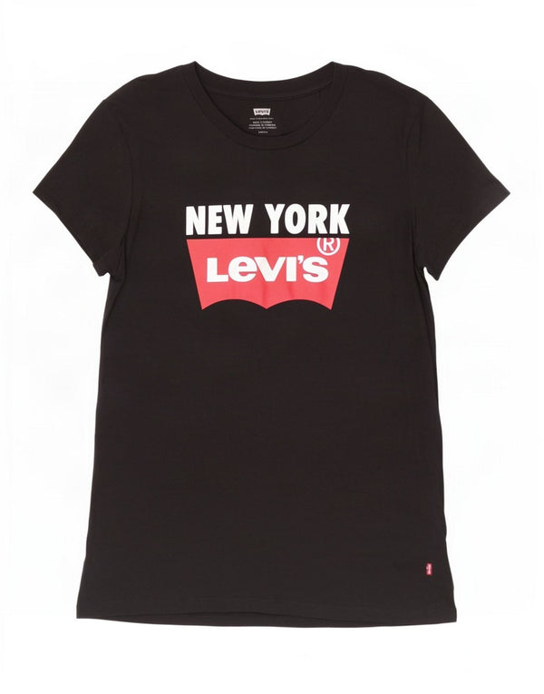 Levi's T-Shirt Graphique New York Femme UK 10 Petit Noir Coton
