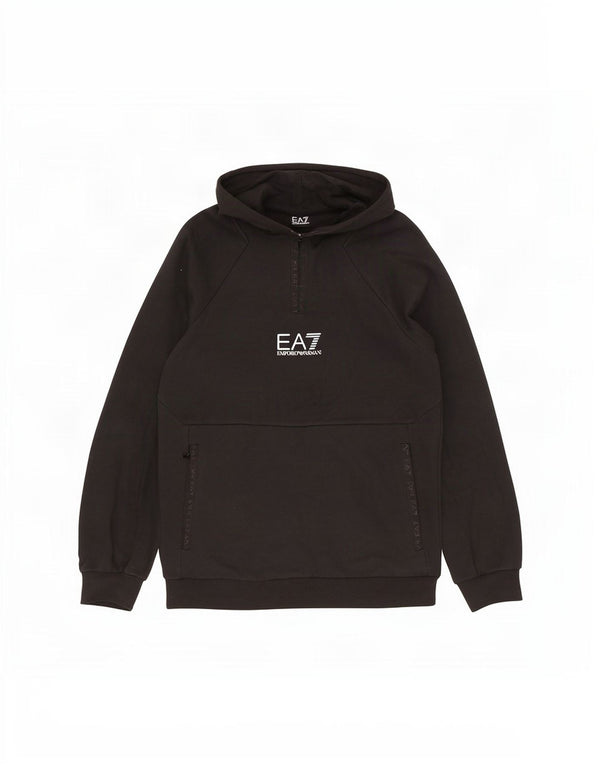 Emporio Armani Pull à capuche graphique pour femme avec col zippé UK 16 Large Noir