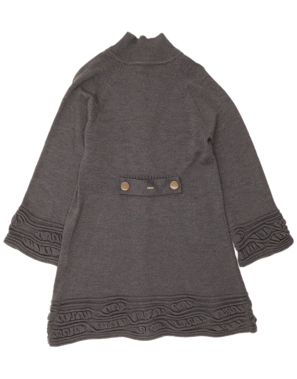 Pull cardigan long pour femme UK 14 laine vierge gris moyen