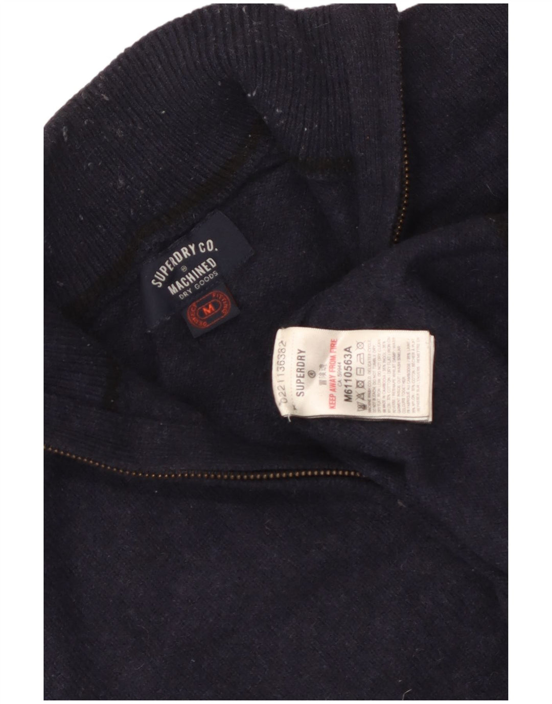 Superdry Pull à col zippé pour femme UK 14 Laine bleu marine moyen