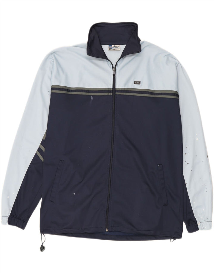 Asics Veste de survêtement pour homme Large Bleu Marine Colorblock Polyester
