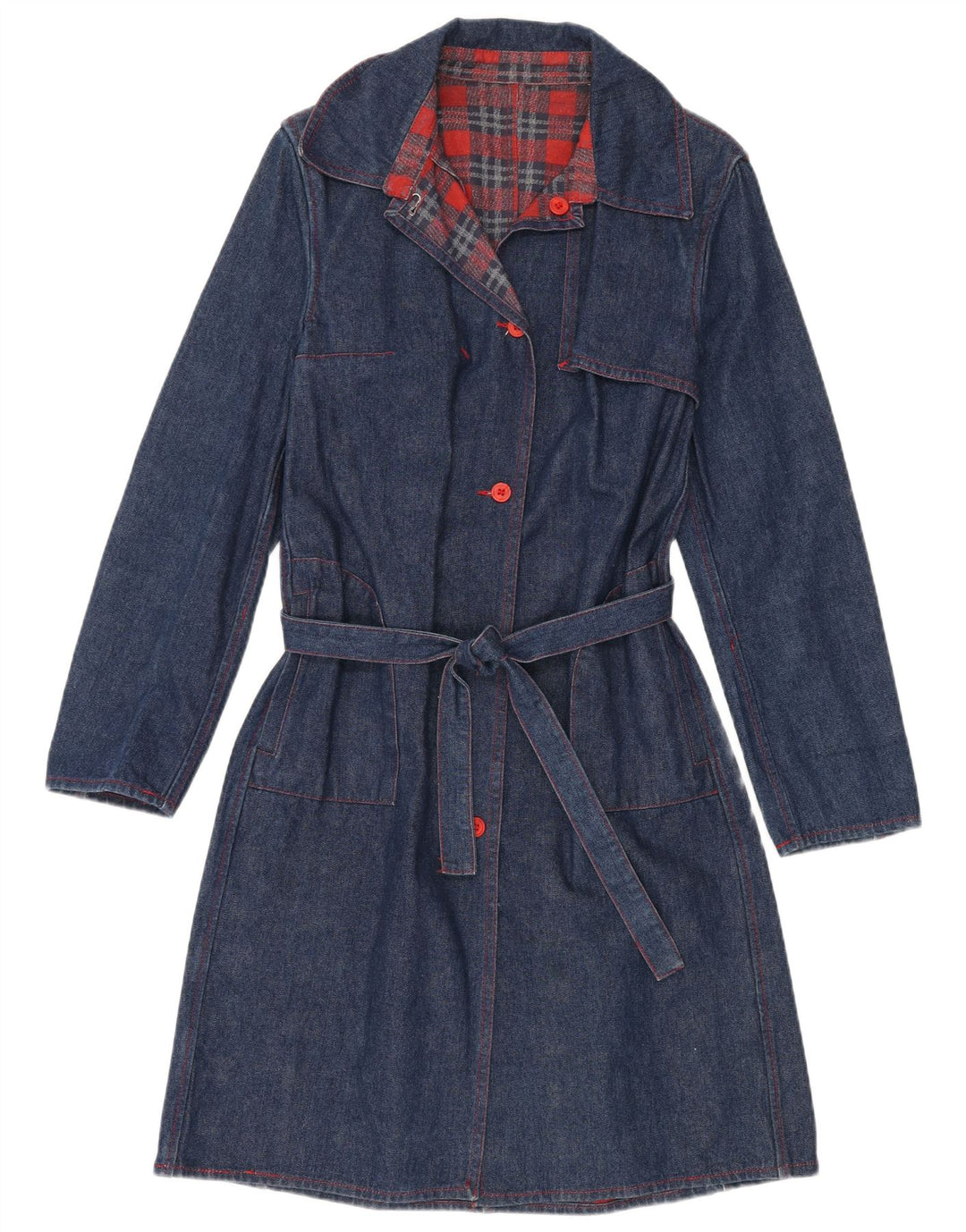 VINTAGE Manteau en denim femme UK 14 Bleu marine moyen