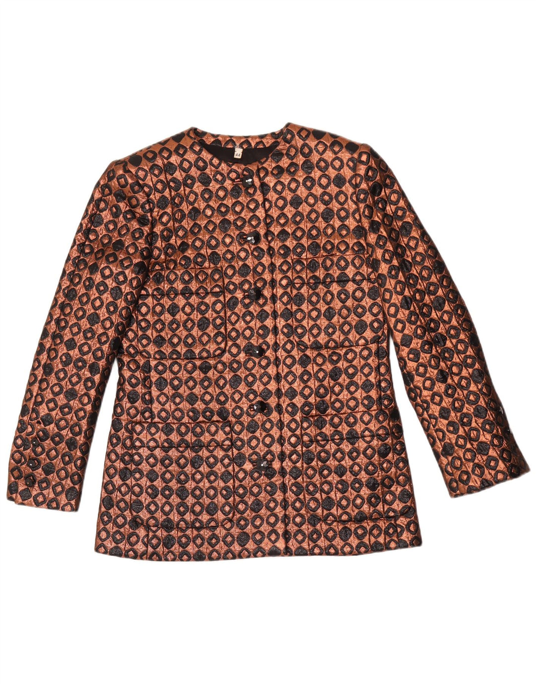vintage Femme 6 Bouton Blazer Veste IT 44 Moyen Brun Géométrique