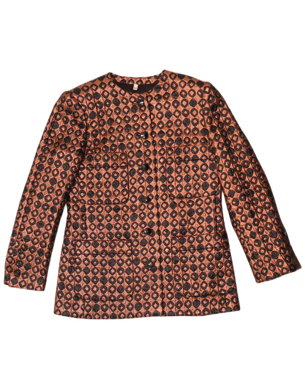 vintage Femme 6 Bouton Blazer Veste IT 44 Moyen Brun Géométrique